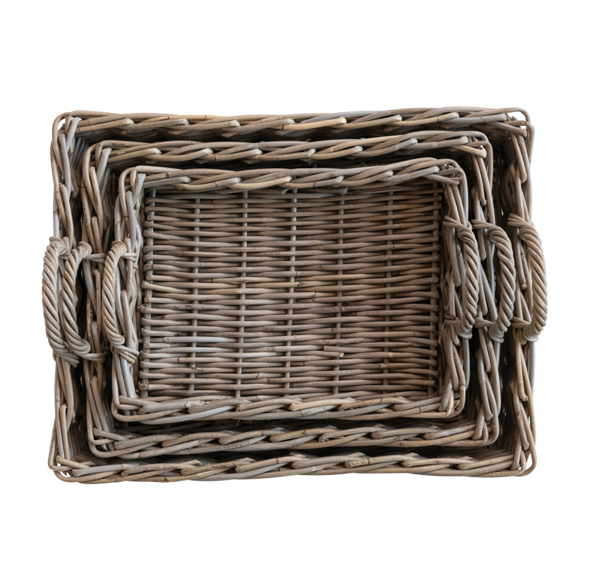 WOVEN RATTAN TRAYS W/ HANDLES