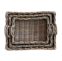 WOVEN RATTAN TRAYS W/ HANDLES