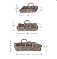 WOVEN RATTAN TRAYS W/ HANDLES