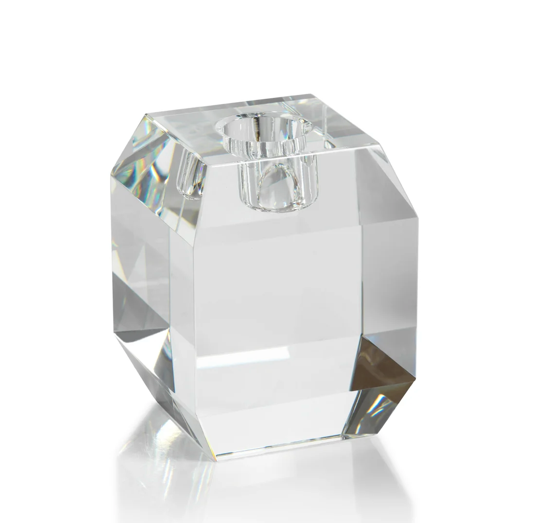 BEVELED CRYSTAL TAPER CANDLE HOLDER