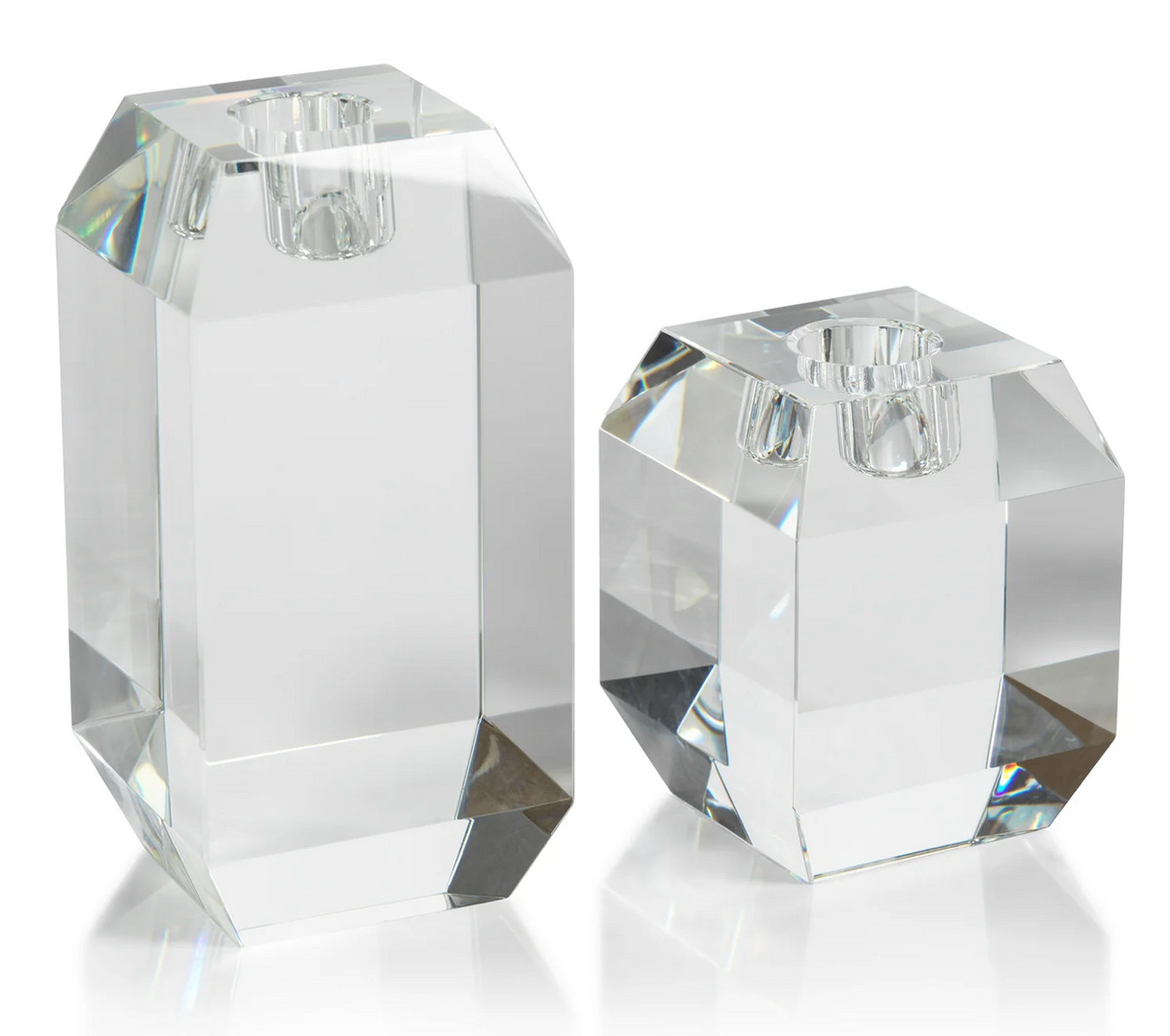 BEVELED CRYSTAL TAPER CANDLE HOLDER