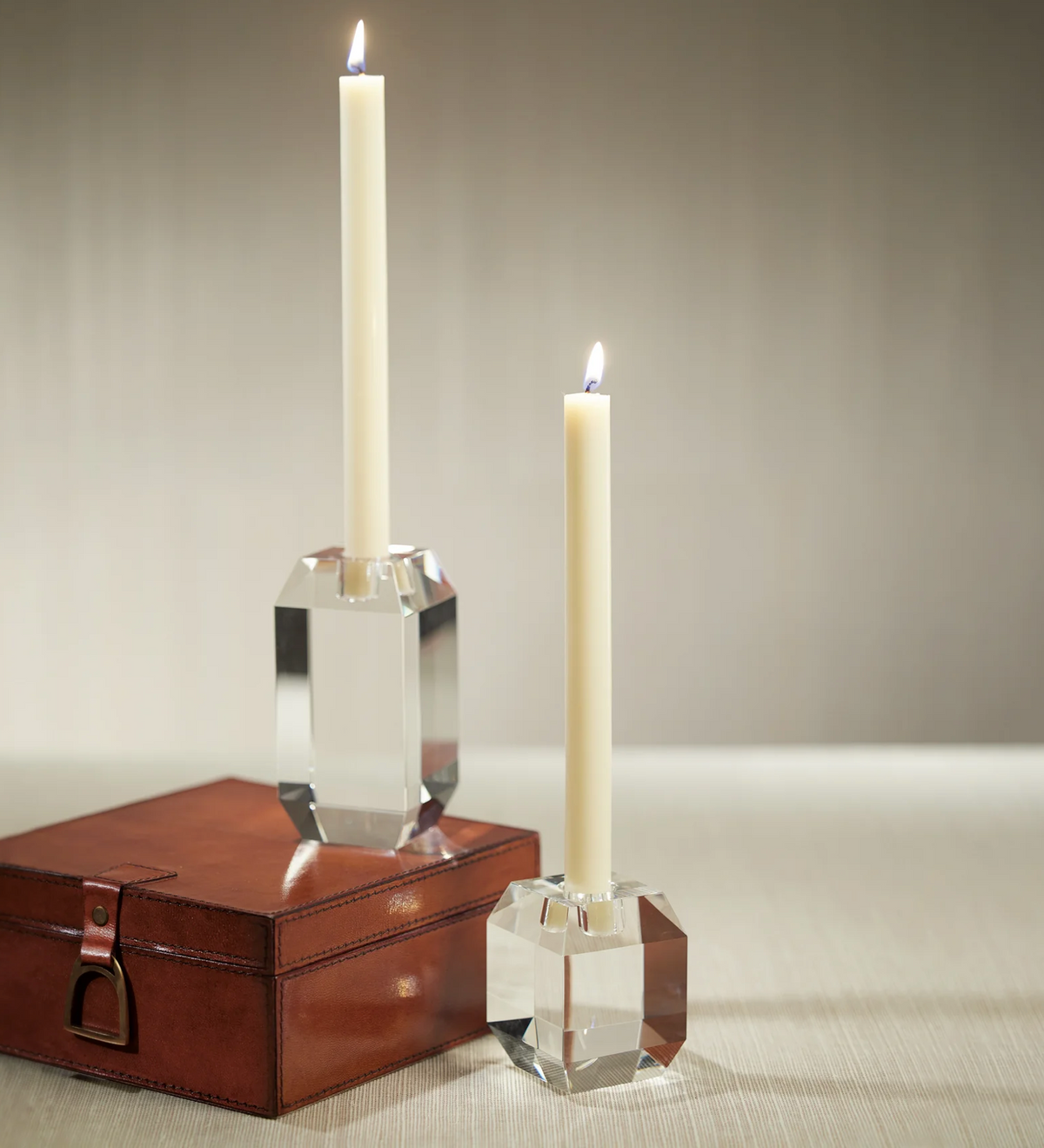 BEVELED CRYSTAL TAPER CANDLE HOLDER