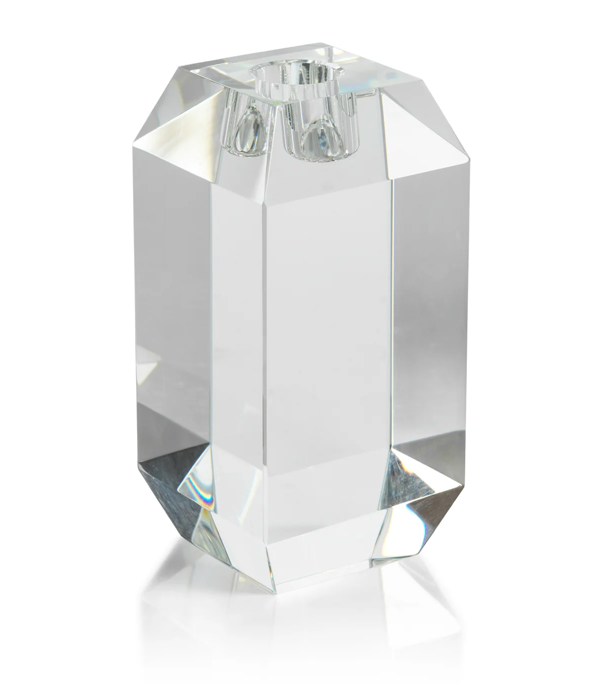 BEVELED CRYSTAL TAPER CANDLE HOLDER