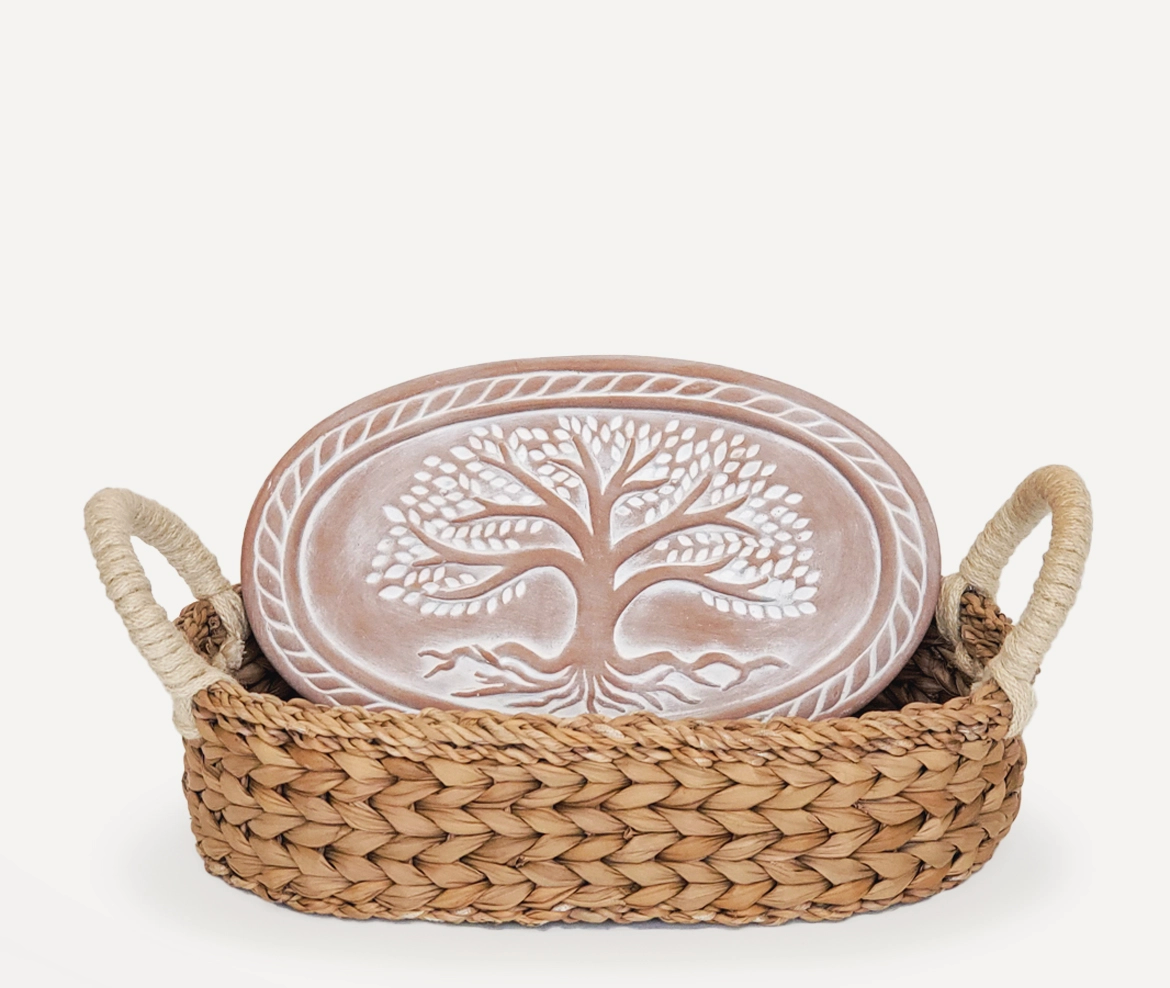 HANDMADE BREAD WARMER & WICKER BASKET-TREE OF LIFE