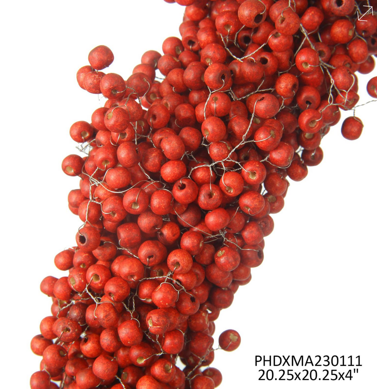 RED WOODEN BEAD BERRY WREATH 20"