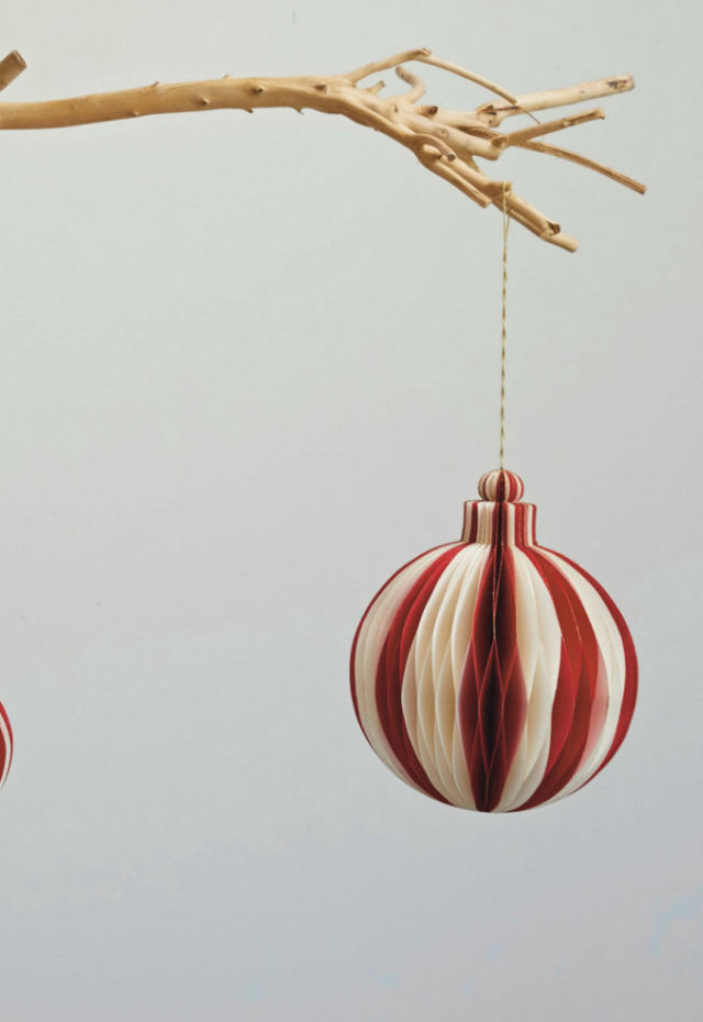 CREAM & RED PAPER ORNAMENT W/GOLD EDGE