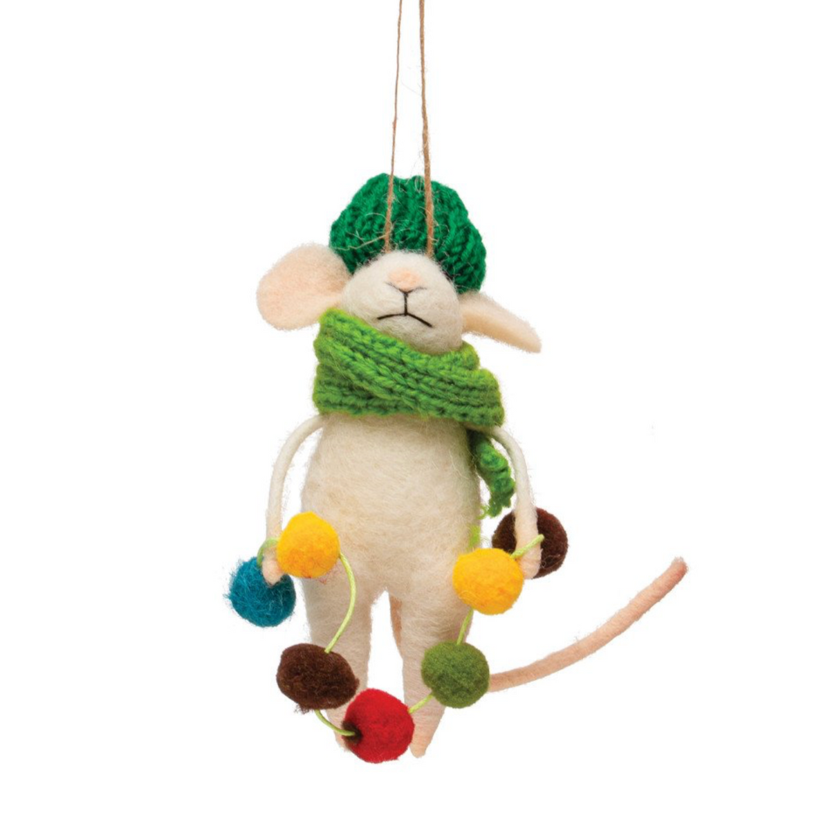 WOOL FELT MOUSE IN SCARF AND HAT ORNAMENT