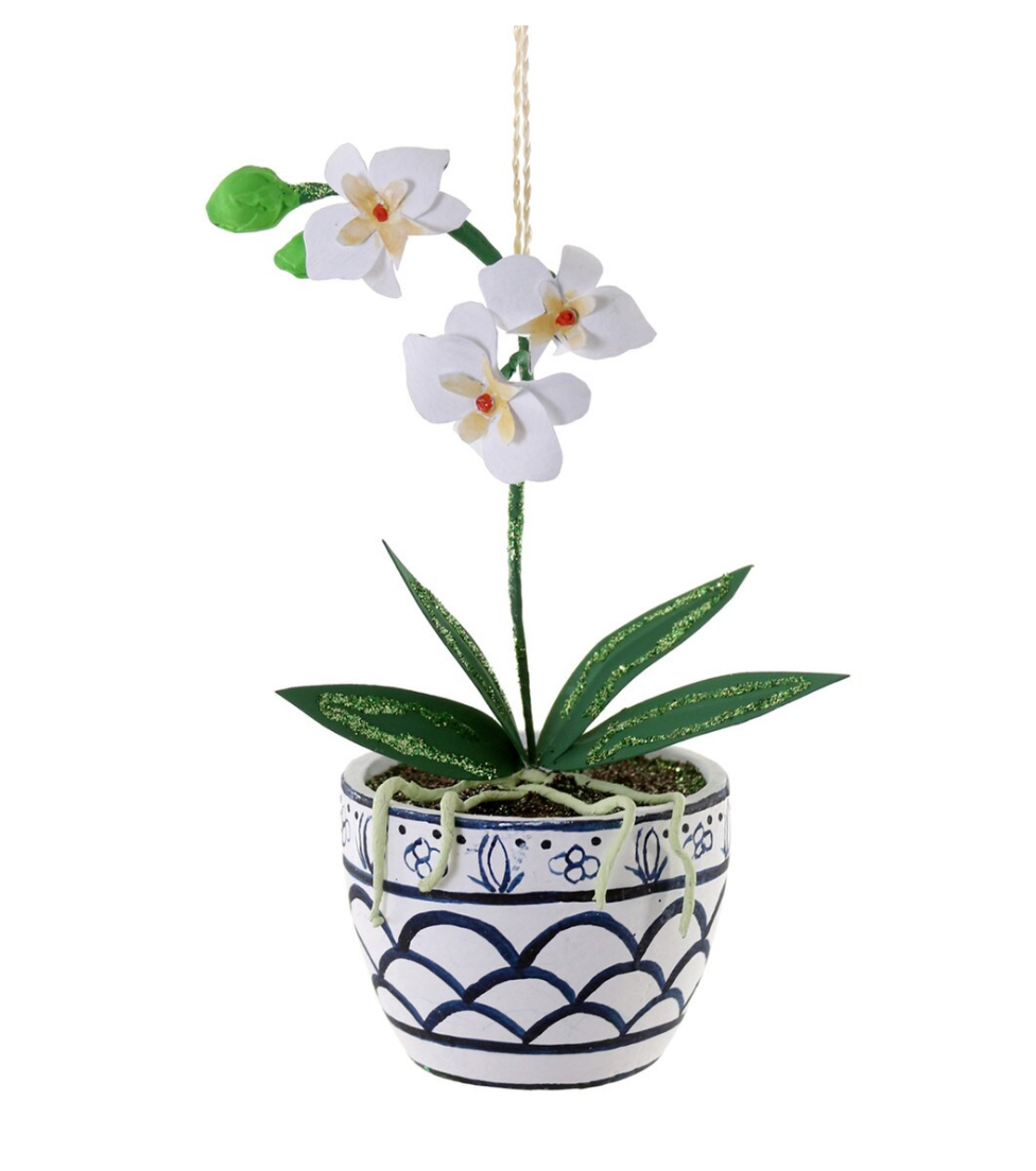 PAPER MACHE WHITE ORCHID ORNAMENT