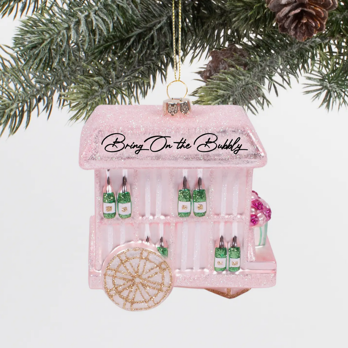 BUBBLY CART GLASS ORNAMENT