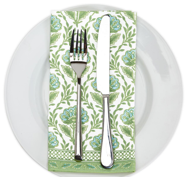 GREEN FLORAL NAPKIN SET