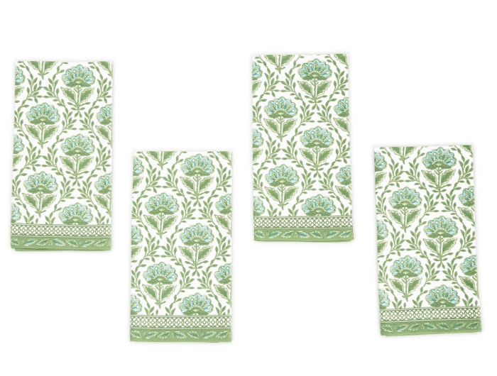 GREEN FLORAL NAPKIN SET