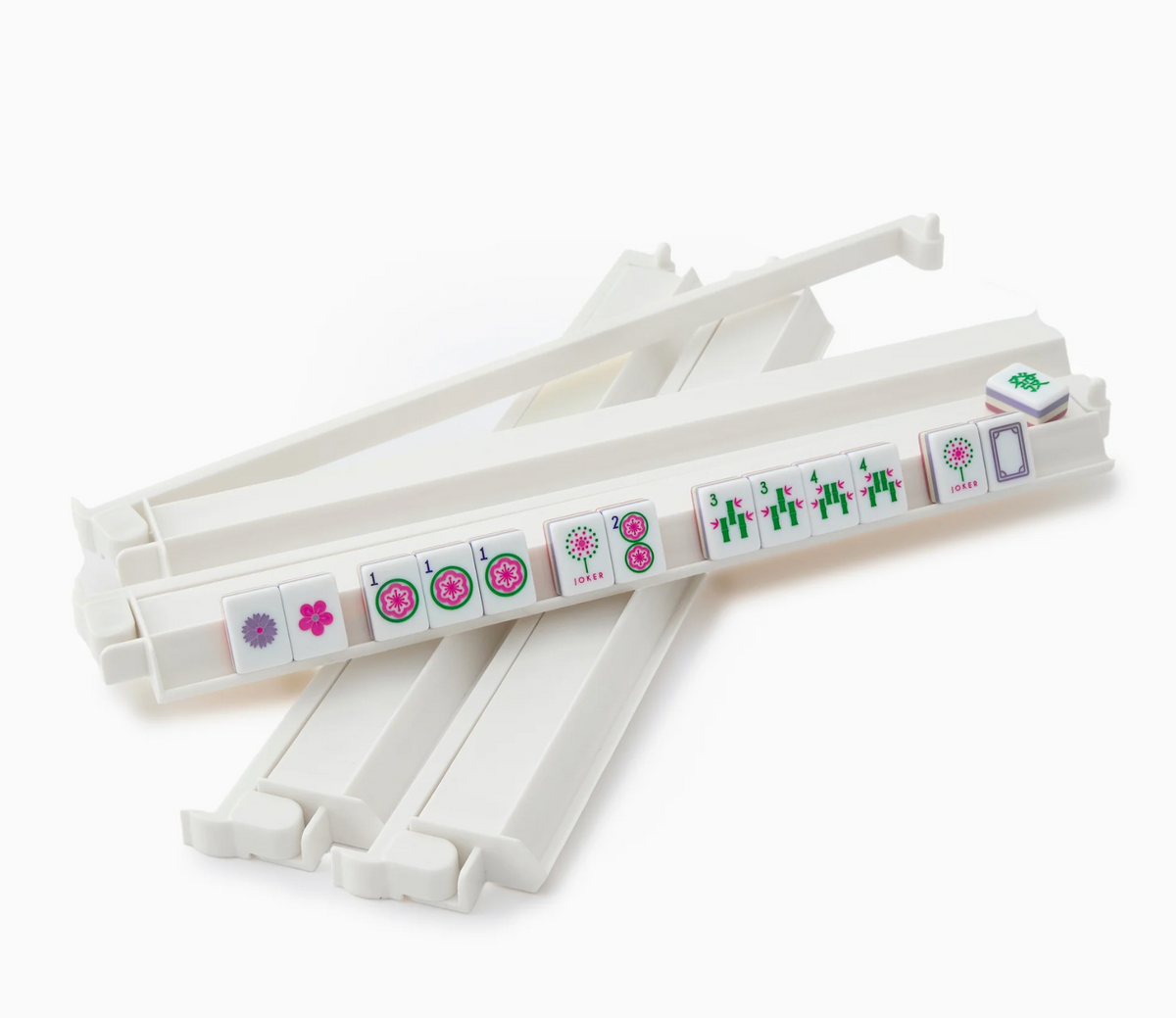 MAHJONG WHITE ACRYLIC RACKS & PUSHERS SET