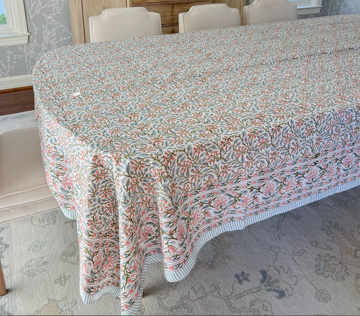 BLUE & PINK PRINT TABLECLOTH