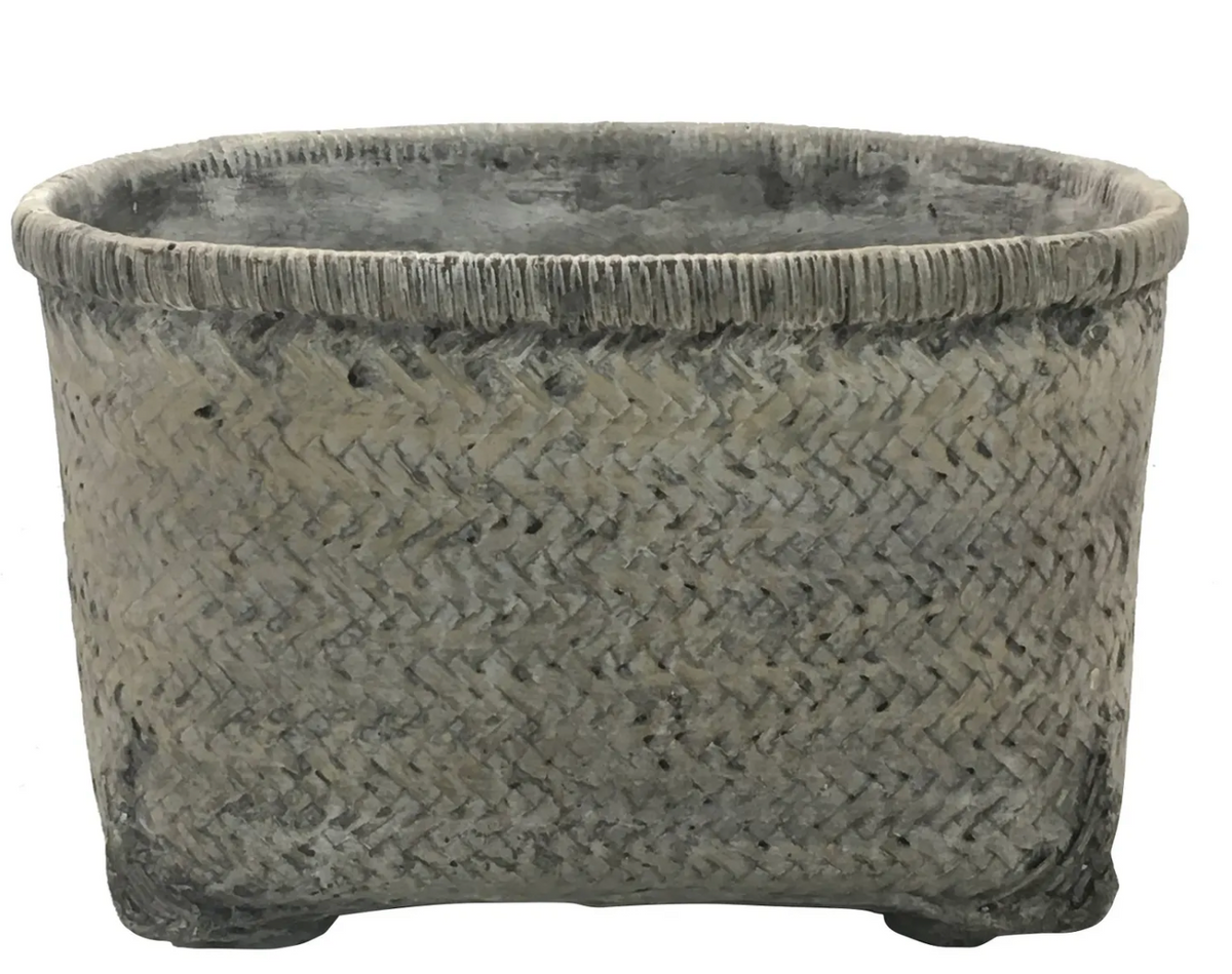 CEMENT FAUX OBLONG BASKET PLANTER