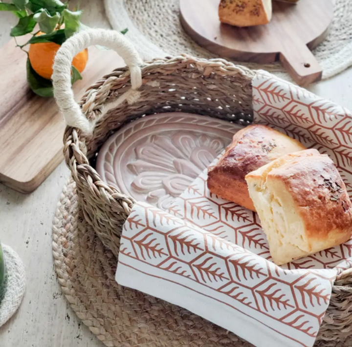 HANDMADE FLOWER BREAD WARMER & WICKER BASKET