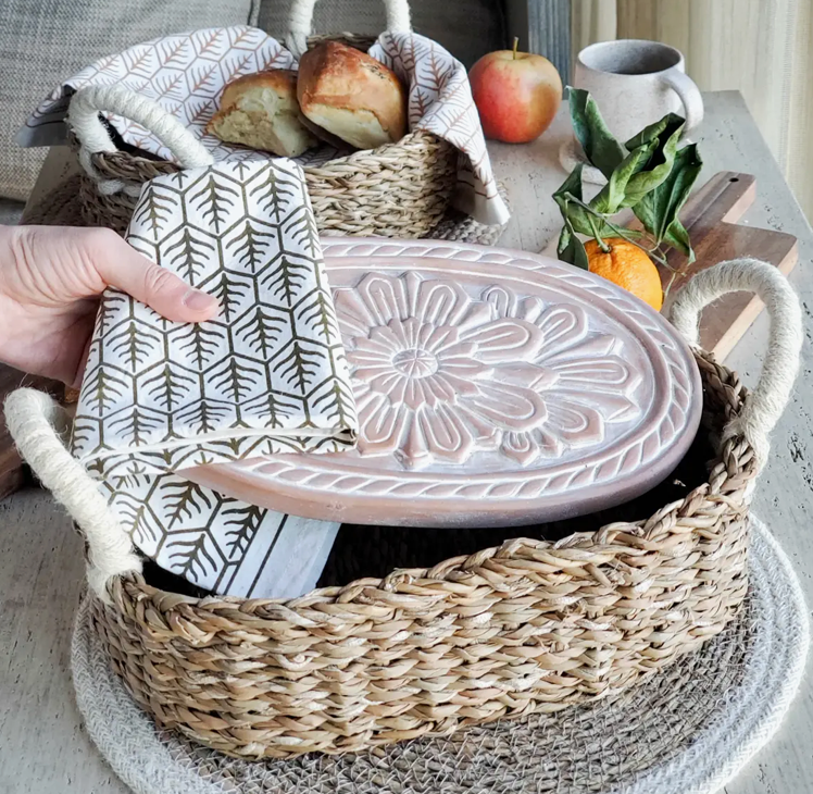 HANDMADE FLOWER BREAD WARMER & WICKER BASKET