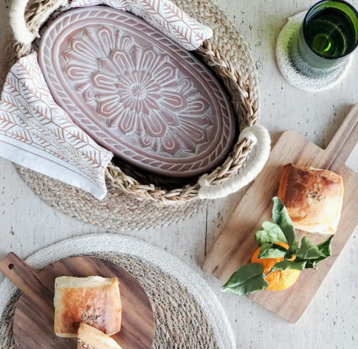 HANDMADE FLOWER BREAD WARMER & WICKER BASKET