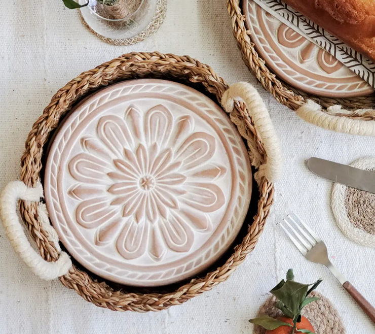 HANDMADE FLOWER BREAD WARMER & WICKER BASKET