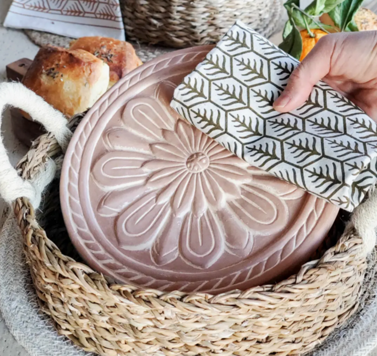 HANDMADE FLOWER BREAD WARMER & WICKER BASKET