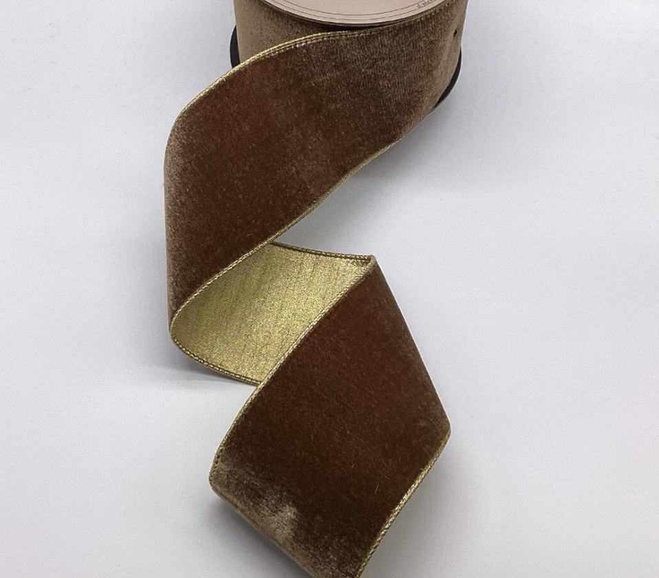 4"X10 YDS BROWN VELVET W/ GOLD BACK