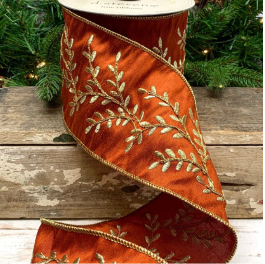 4"X10 YDS GOLD VINE EMBROIDERED RIBBON