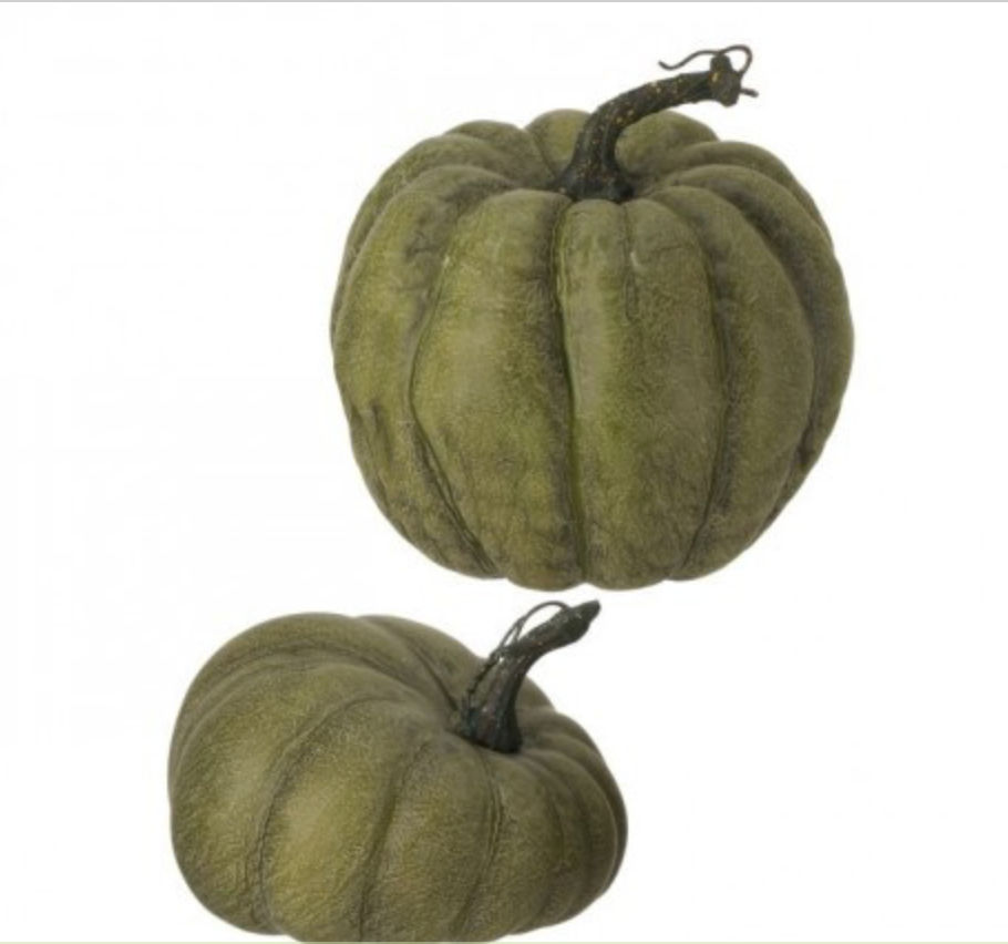 GREEN WEATHERED PUMPKIN SET OF 2