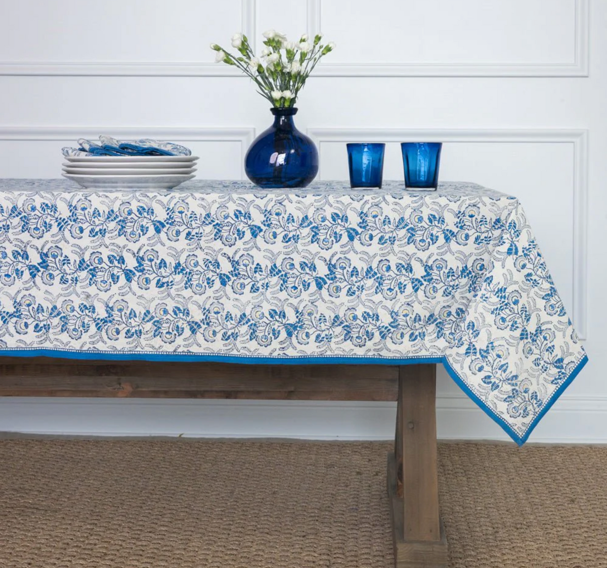 GARDENIA VINE TABLECLOTH - AZURE