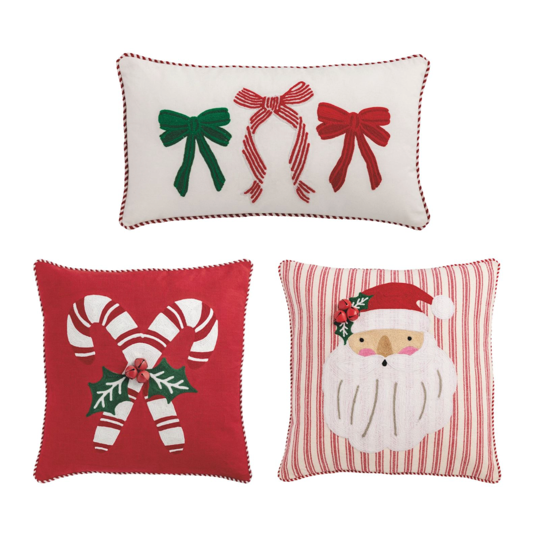 CREWEL EMBROIDERED CHRISTMAS PILLOWS