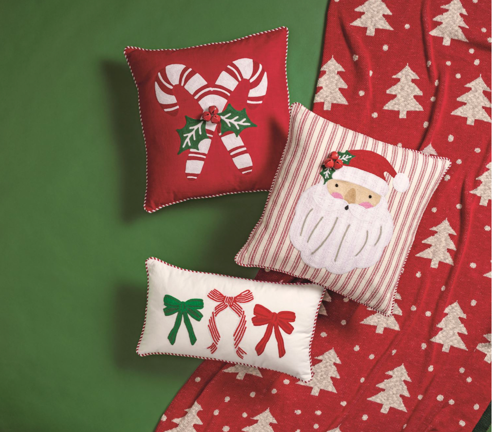 CREWEL EMBROIDERED CHRISTMAS PILLOWS