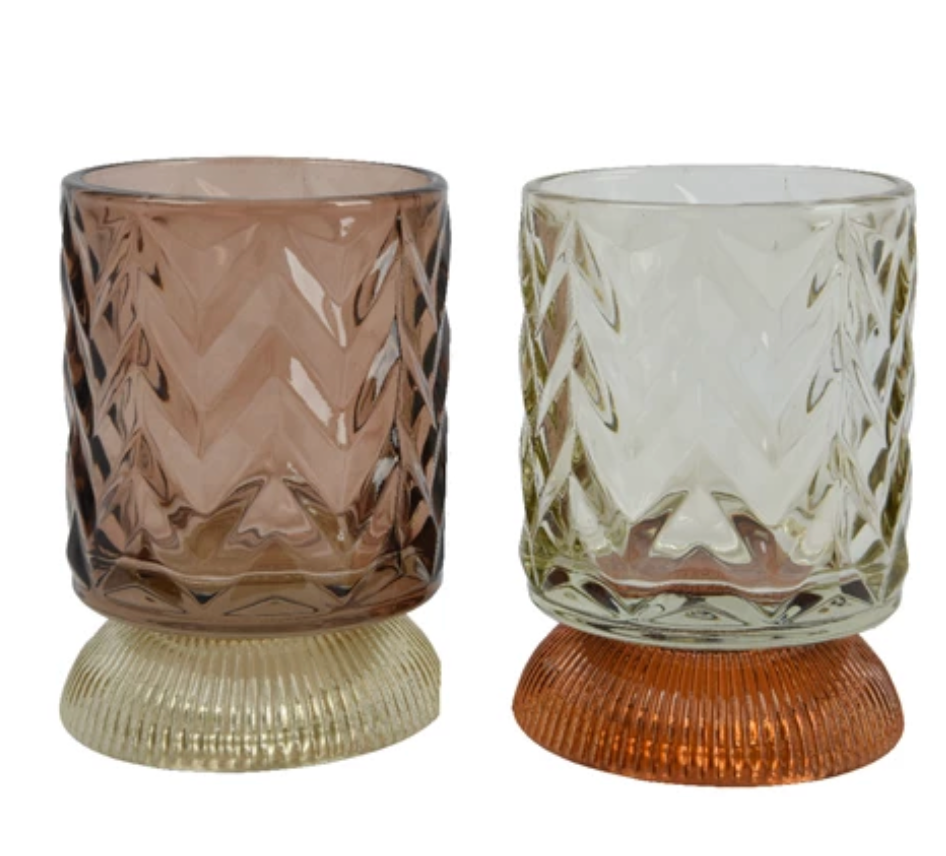 COLORED GLASS CANDLE HOLDER SET