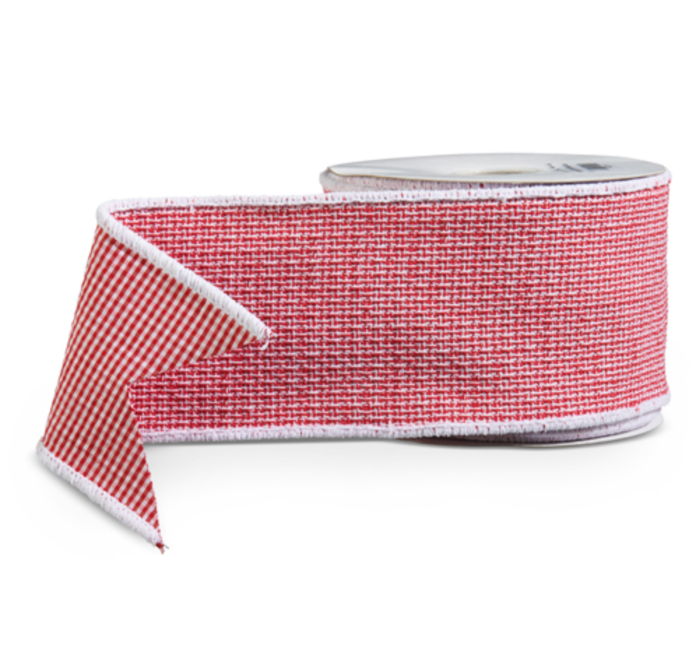 4"x10 YDS RED & WHITE PLAID WIRED RIBBON