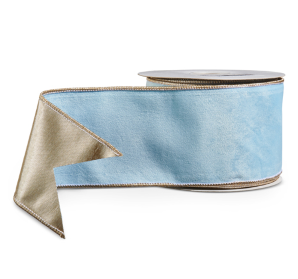 4"x10 YDS BLUE VELVET W/ CHAMPAGNE BACK