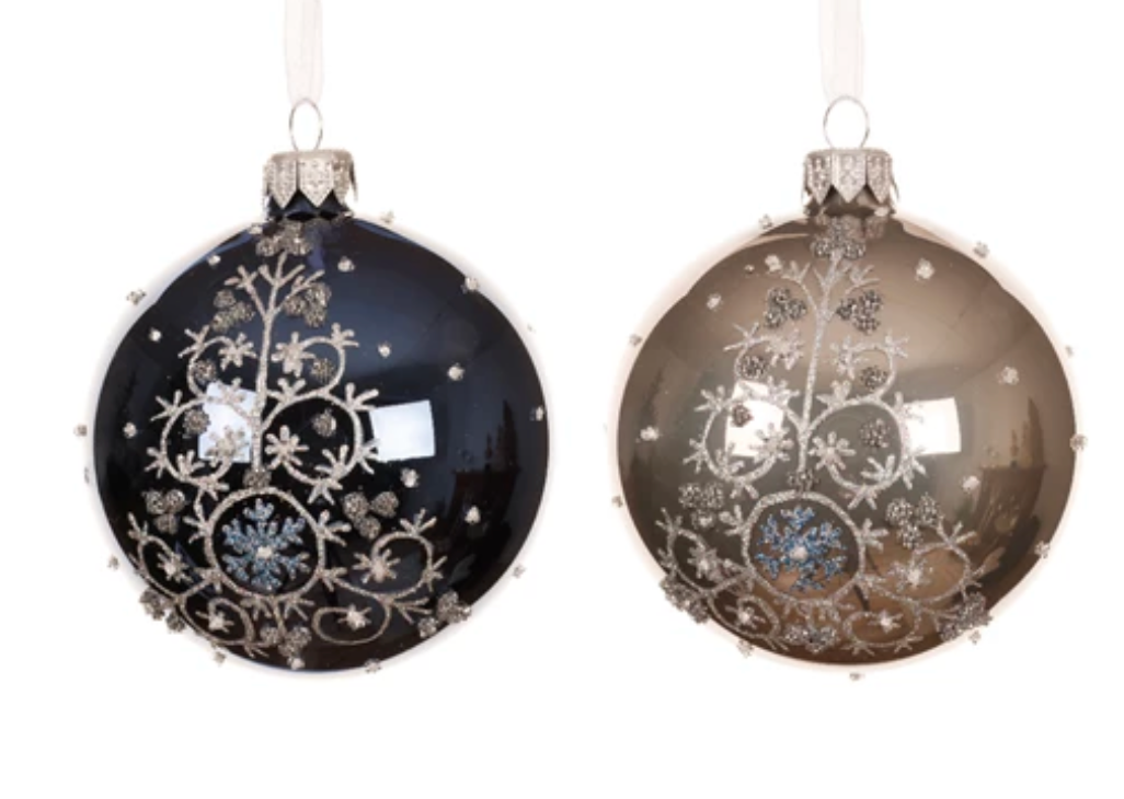 GLASS BAUBLE-SILVER TREE S/6