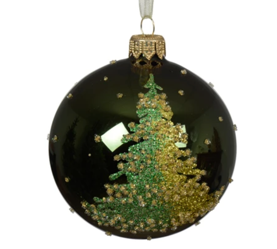 CHRISTMAS TREE BAUBLE DARK GREEN SET OF 6