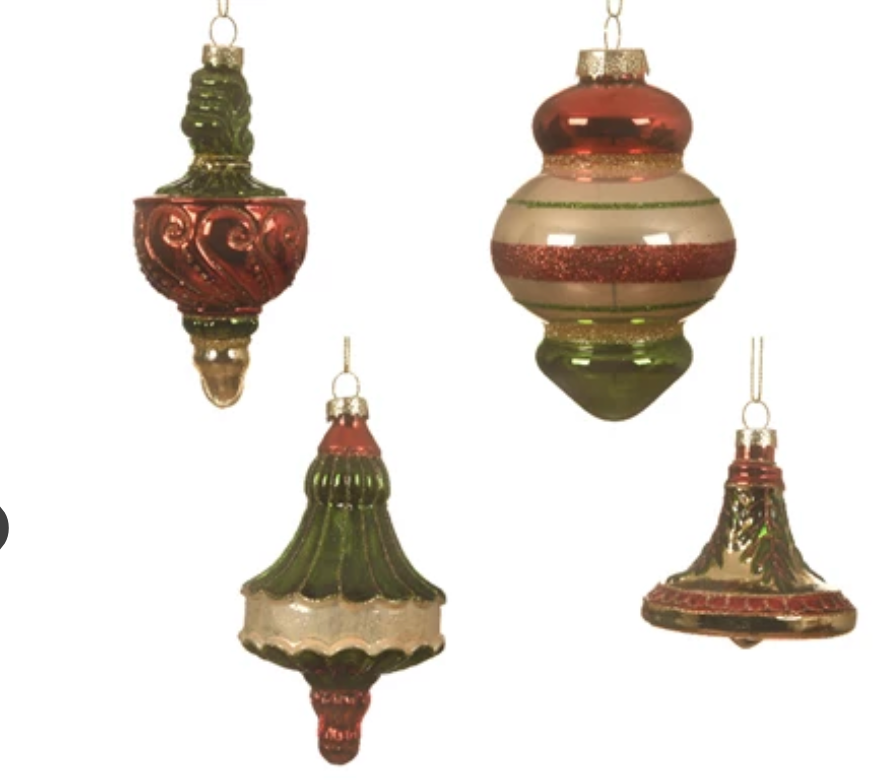 GREEN/ORANGE ORNAMENT SET OF 4