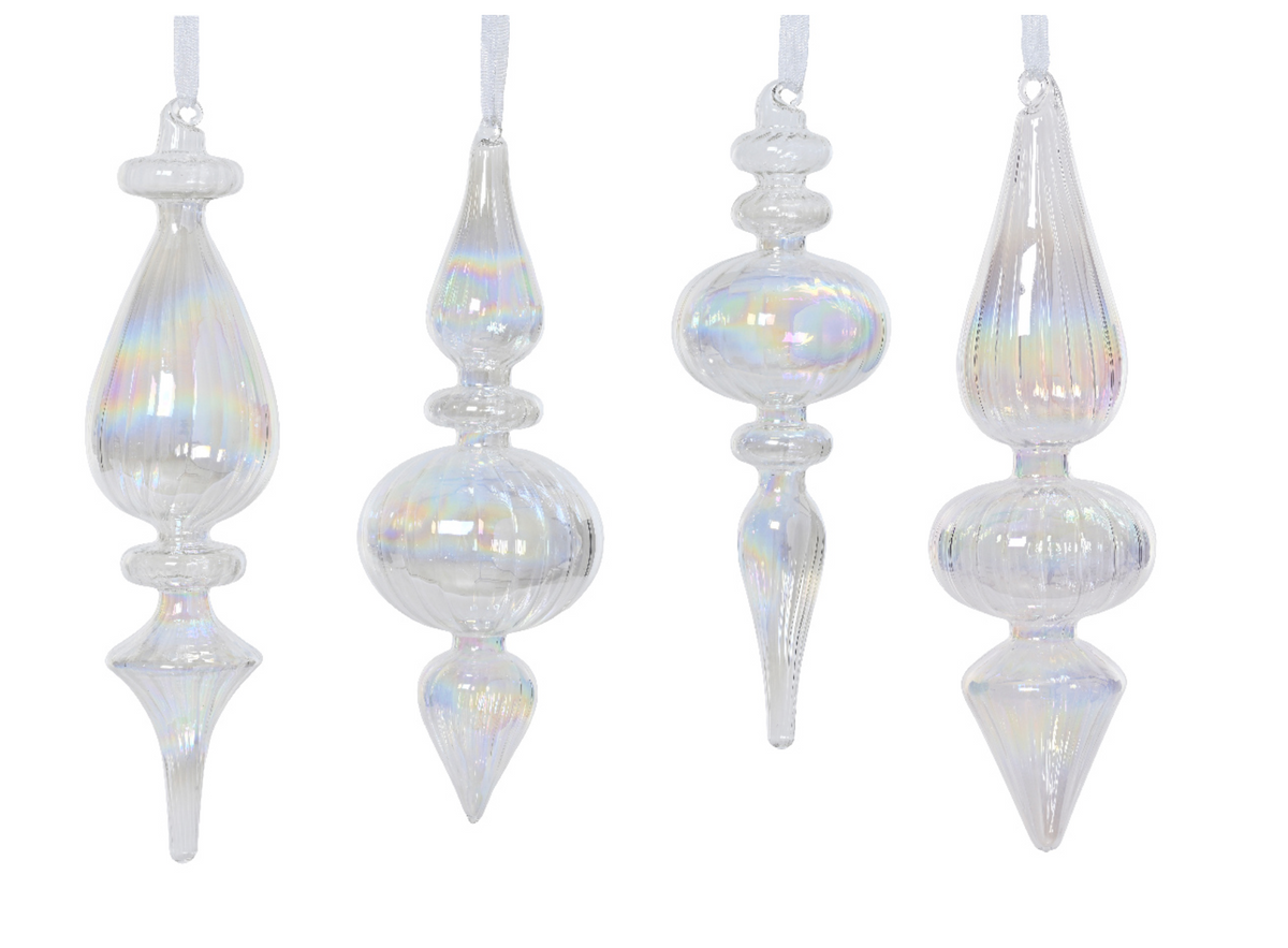 (SET OF 4) SPIRAL GLASS ORNAMENTS