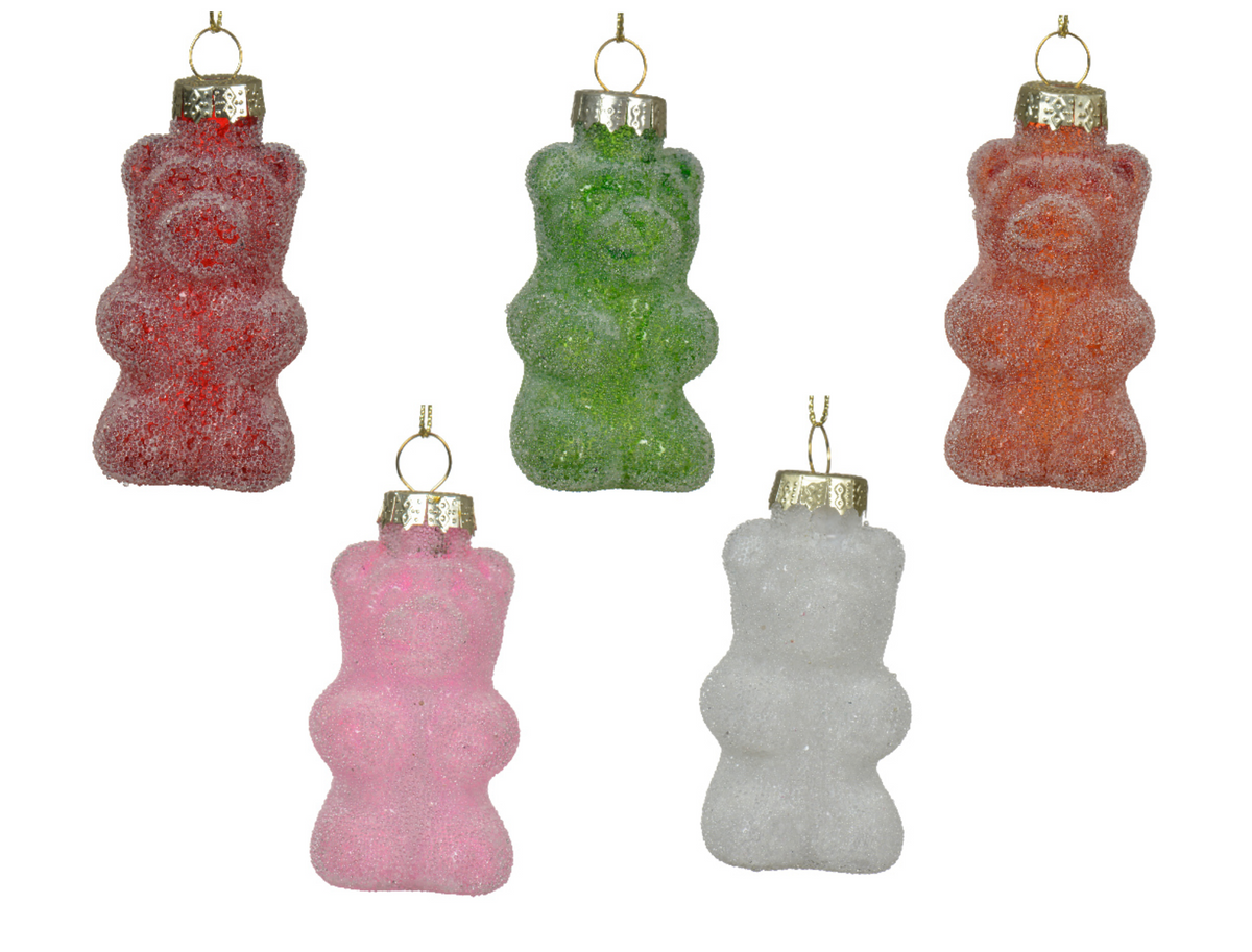 GLASS BEAR ORNAMENTS WITH BEADS (SET OF 5)