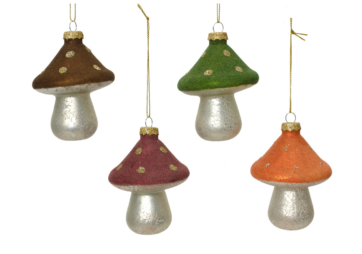 MUSHROOM GLASS ORNAMENT (SET OF 4)