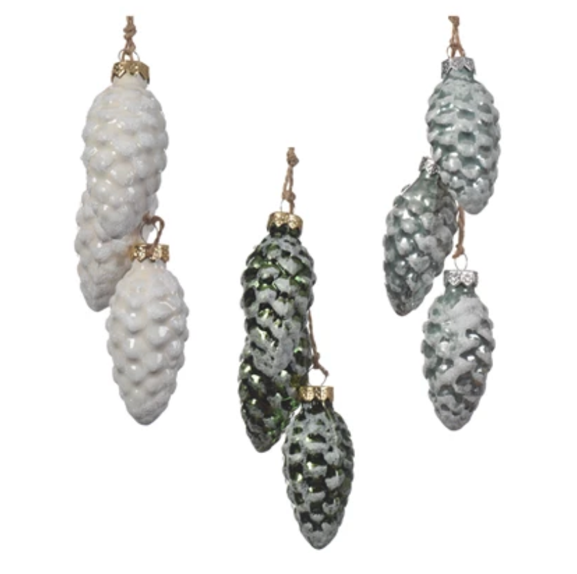 FROSTED PINECONE ORNAMENT SET