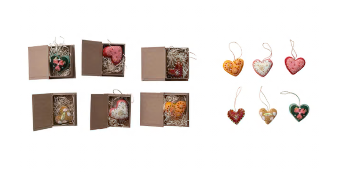 WOOL FELT HEART ORNAMENTS IN BOX