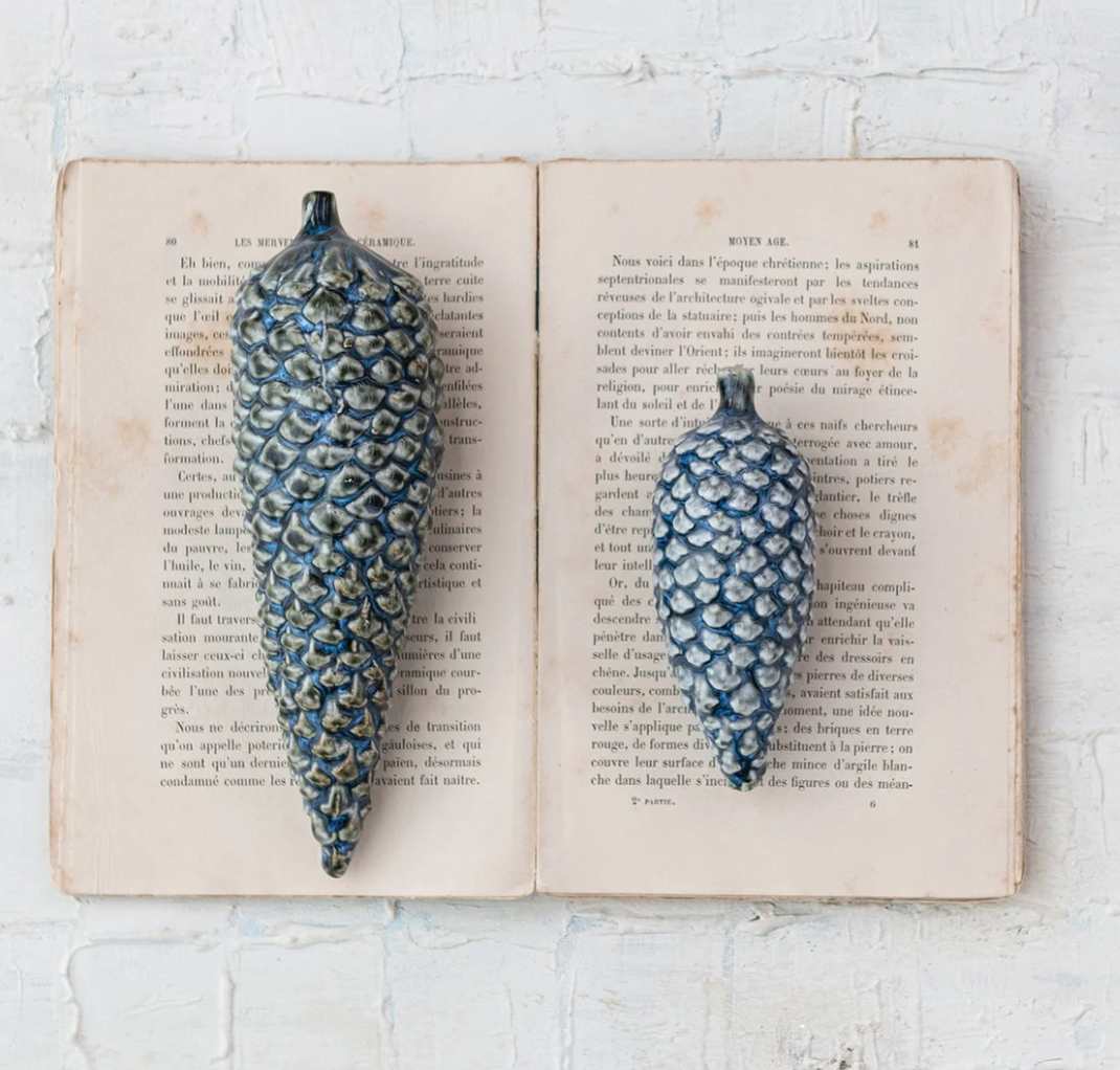 BLUE STONEWARE PINECONES (SET OF 2)