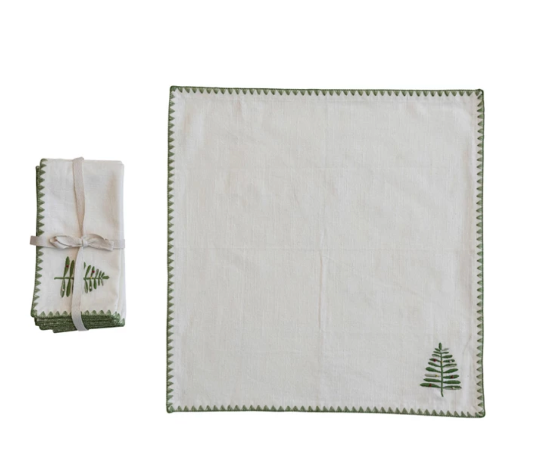 EMBROIDERED TREE NAPKIN SET OF 4
