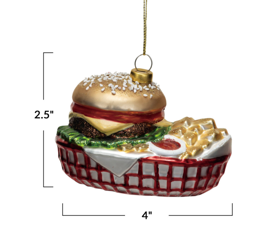 GLASS BURGER & FRIES ORNAMENT