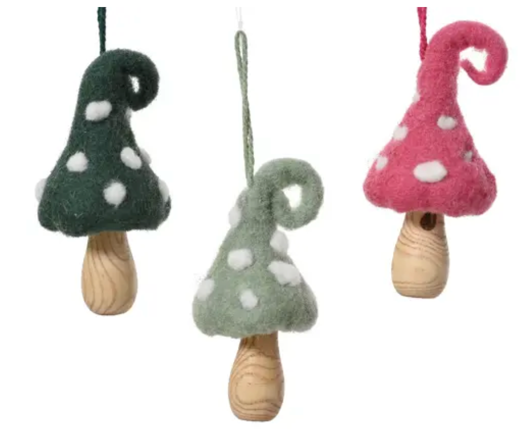 MUSHROOM DECOR W/ WOOD BASE SET