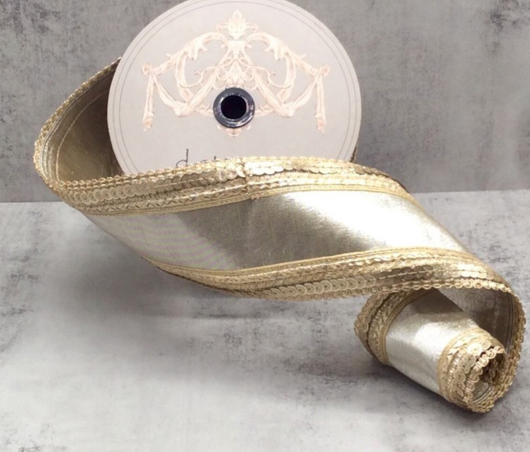 4"X10 YDS METALLIC SEQUIN SCALLOP EDGE RIBBON