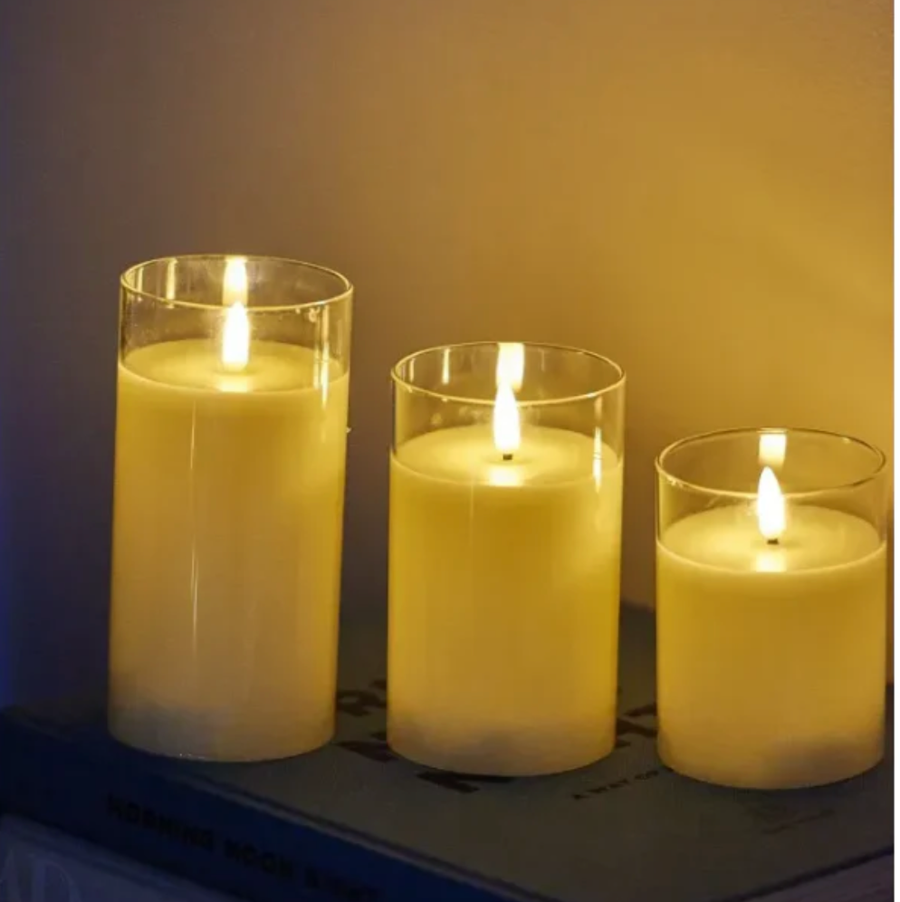 LED GLASS CANDLES-SET OF 3