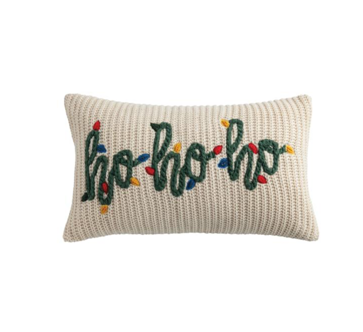 CREAM "HO HO HO" CHRISTMAS PILLOW