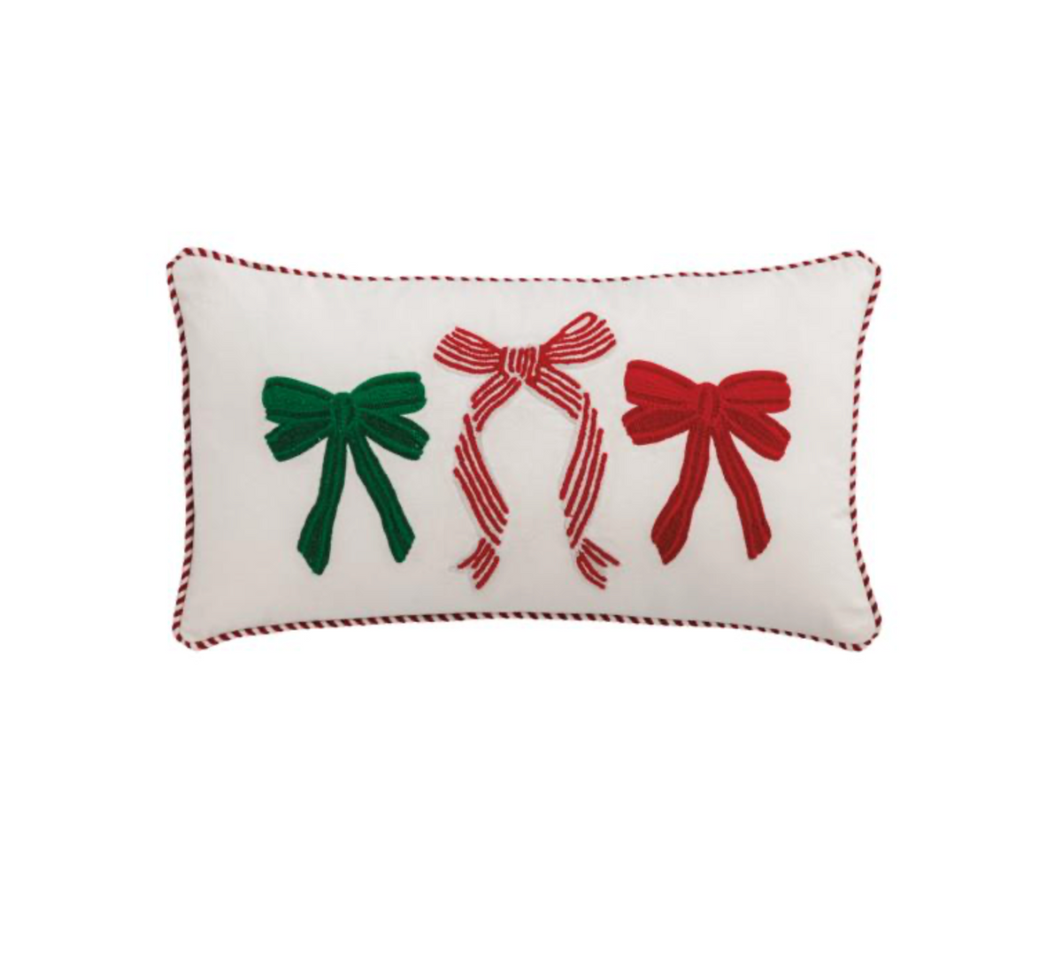 BOWS CREWEL CHRISTMAS PILLOW