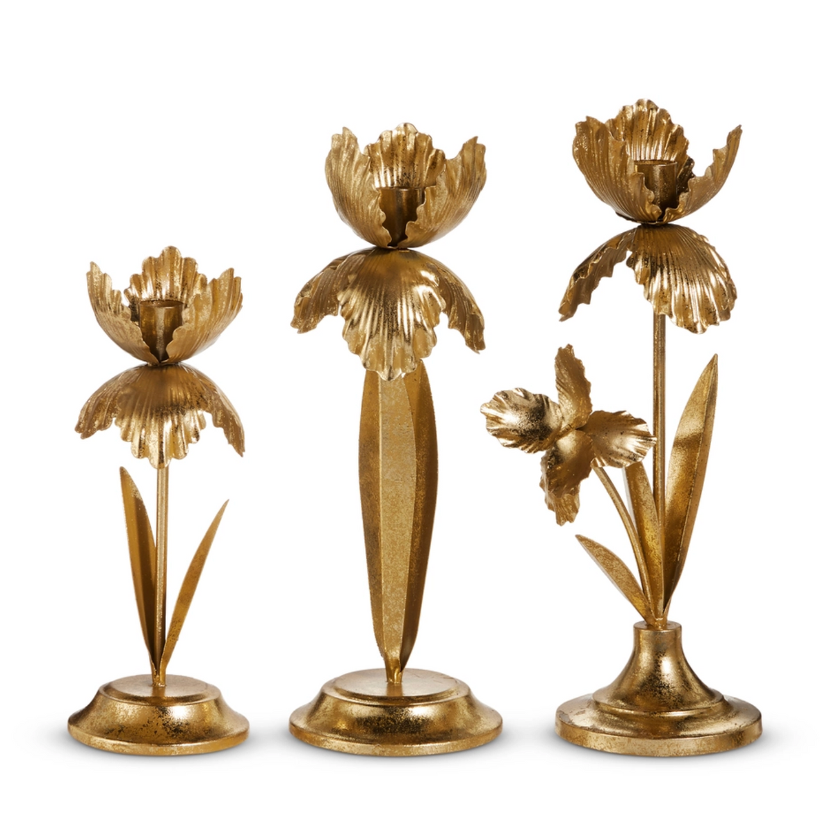 GOLD FLOWER CANDLE HOLDER SET