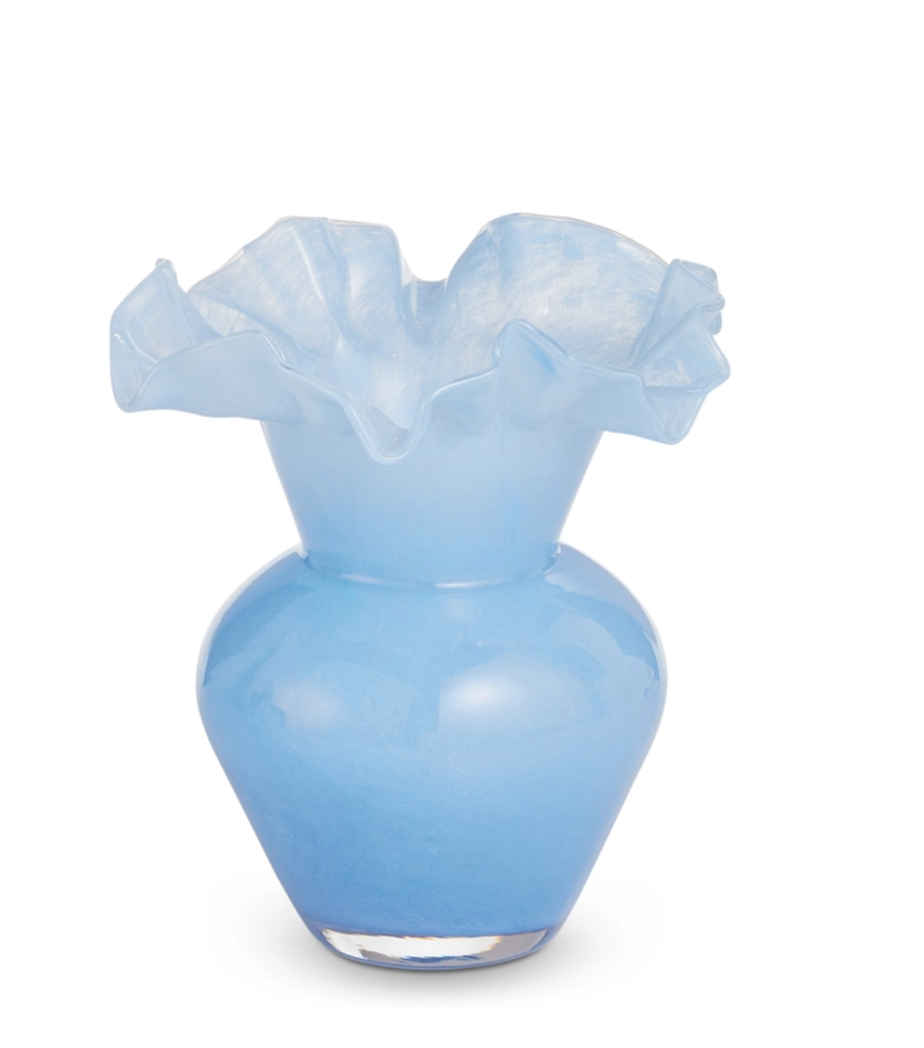 8” BLUE RUFFLE VASE